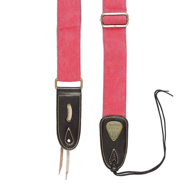 Red Cotton & Leather Guitar Strap - Spartan Music