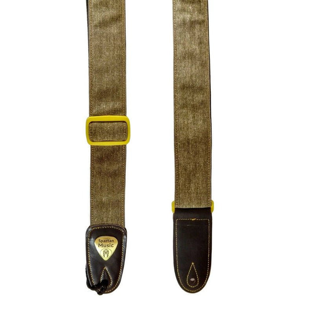 Brown / Tan Cotton & Leather Guitar Strap - Spartan Music