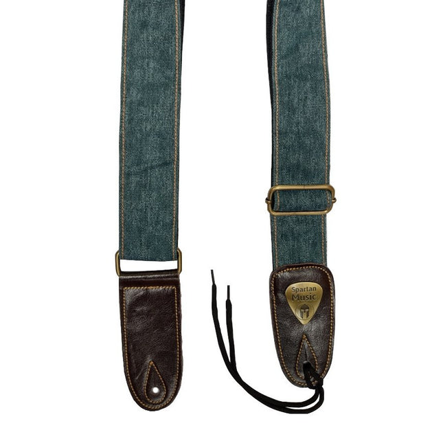 Green / Dark Blue Cotton & Leather Guitar Strap - Spartan Music