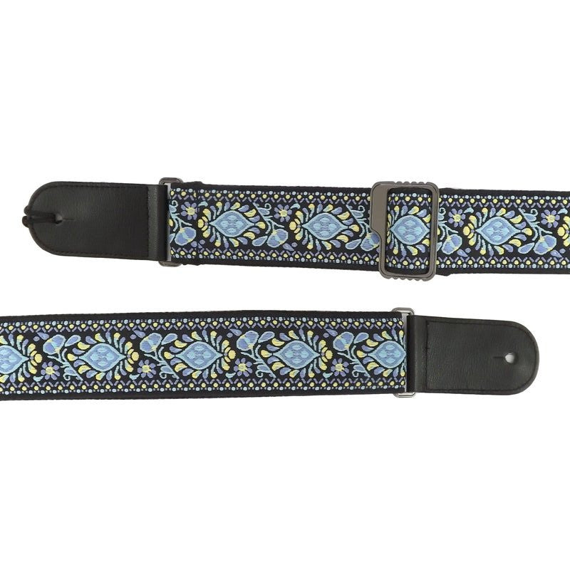 Leather & Cotton Woven Patterned Guitar Strap - Hippie Floral - Spartan Music
