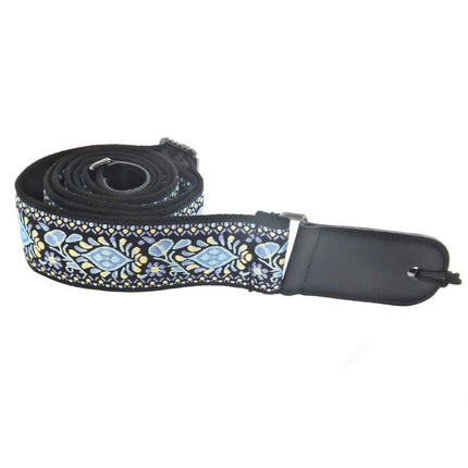 Leather & Cotton Woven Patterned Guitar Strap - Hippie Floral - Spartan Music