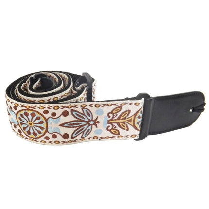 Leather & Cotton Woven Patterned Guitar Strap - White Tribal - Spartan Music