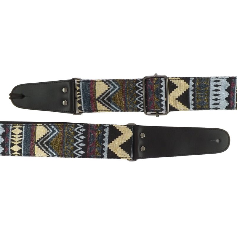 Leather & Cotton Woven Patterned Guitar Strap - Zig Zags - Spartan Music