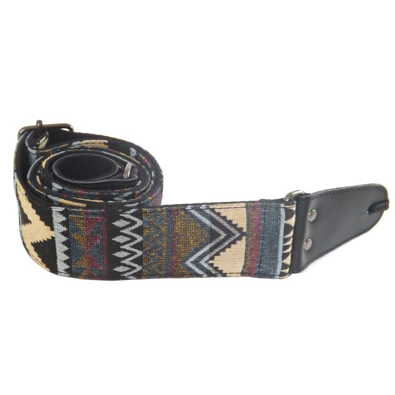 Leather & Cotton Woven Patterned Guitar Strap - Zig Zags - Spartan Music